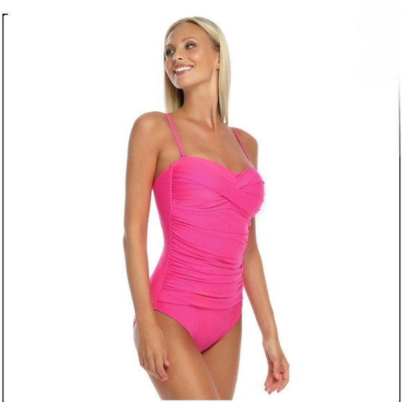 Relleciga 1 Pc Swimsuit Sz Medium. Bright Pink Removable Straps. New With Tags - Picture 2 of 8